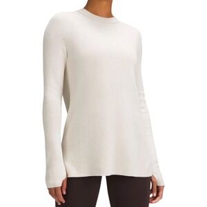 Lululemon Take It All In Cotton Blend Crewneck Sweater Cream Ribbed Knit Women L